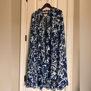 FIGUE NWT 100% Silk Blue Ayla Cape One‎ Size Swim Cover Up Light Airy Flowy